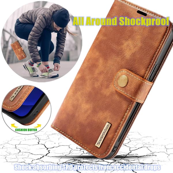 2-i-1-cover til Apple iPhone 13 Pro Max 6,7" brunt PU-læder bagsideklap