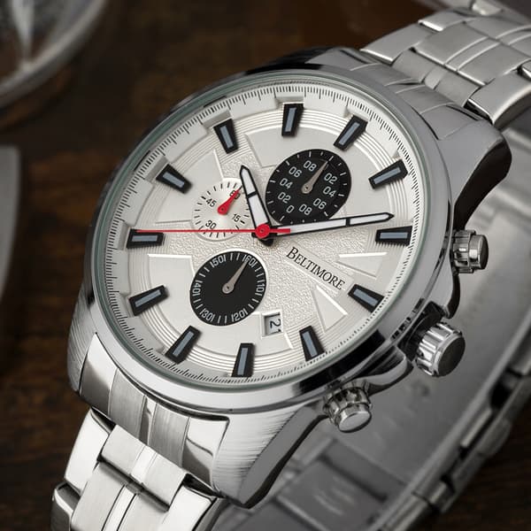 Herrklocka armband datum kronograf kvarts silver Beltimore