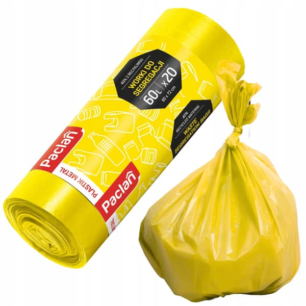 Paclan affaldssække til sortering, plastik, 60l, 20 stk, gul,