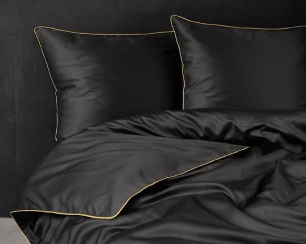 Ren bomulds sengetøjssæt Makosatin 160x200 sort premium