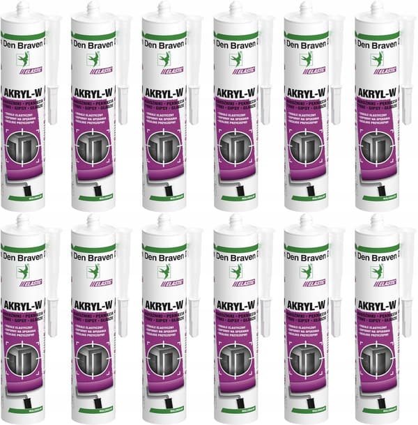 Set med 12 Den Braven Silikon - Akryl Vit 280 ml