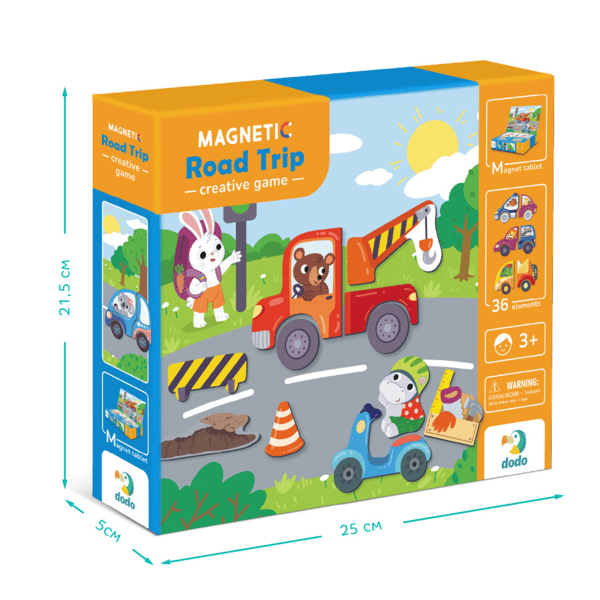 UDDANNELSESMAGNETISK SPIL "TRANSPORT" 36 MAGNETER MAGNETTAVLE