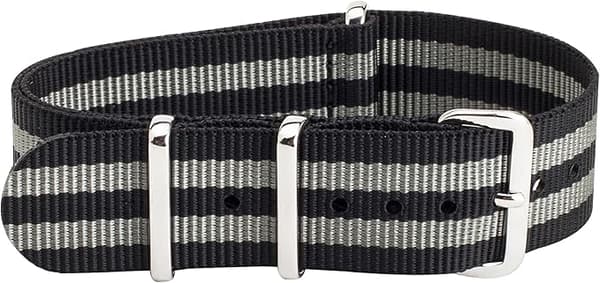 SORT-GRÅ NATO NYLON UNIVERSAL URREM SØLV SPÆNDE 20MM