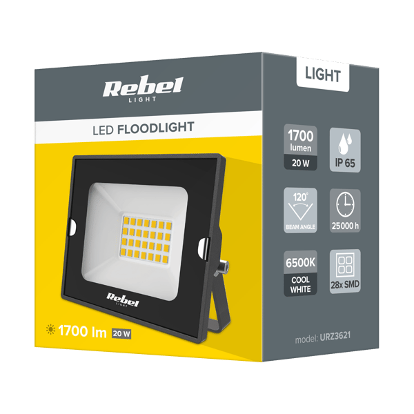 LED reflektor 20W 6500K 230V IP65 1750lm Rebel