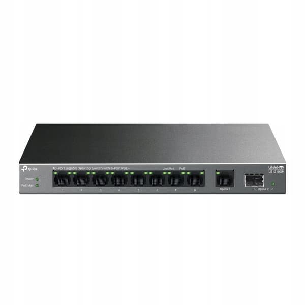 TP-LINK LS1210GP netværksswitch, 9 RJ-45 porte, PoE, sort