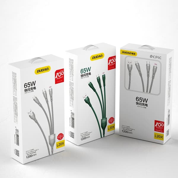 Dudao 3-i-1 USB-kabel - Lightning / microUSB / USB Typ C 65W 1,2m grå (L20X)