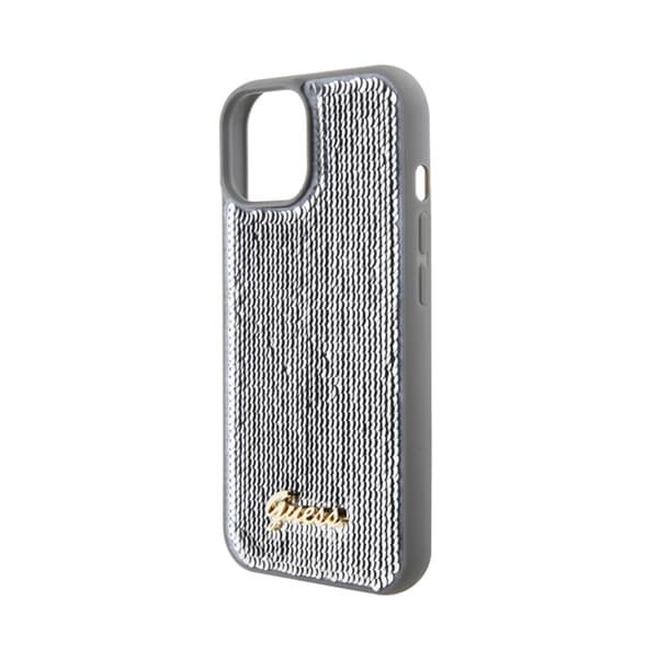 Guess Sequin Script Metal - iPhone 15 -suojakuori (hopea)