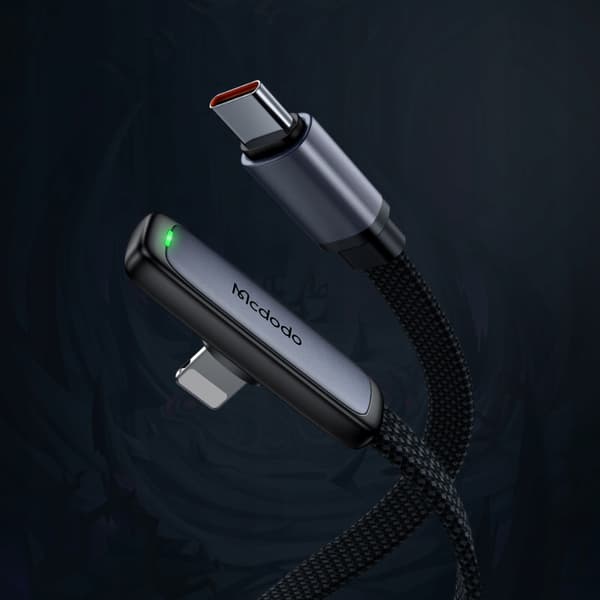 MCDODO Vinklet USB-C Lightning fladkabel 36W til iPhone 12 13 14 sort 1m