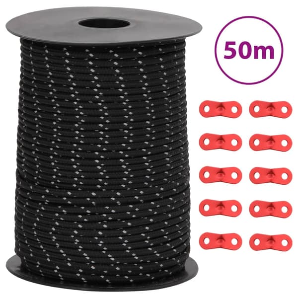 vidaXL teltreb med strammere, reflekterende elementer, 50 m, 3 mm