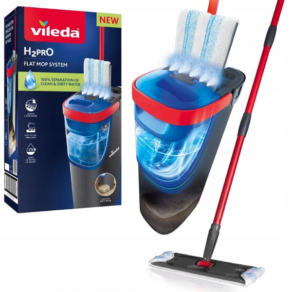 Flatmopp Vileda H2prO plus hink 2 behållare rent och smutsigt vatten