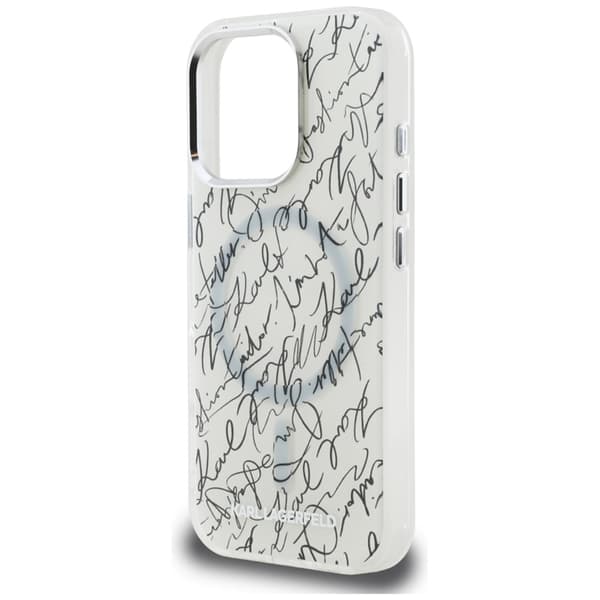 Karl Lagerfeld IML Karl Script Pattern MagSafe - iPhone 16 Pro Max -suojakuori (valkoinen)