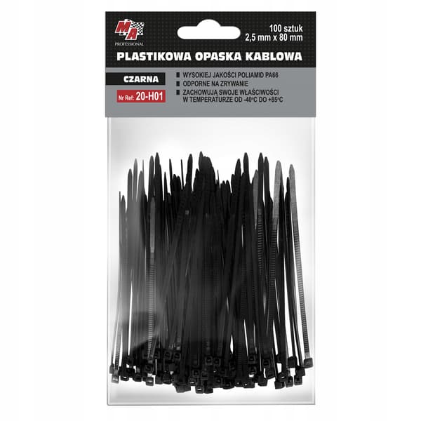 MA Professional plastikkabelsnor - sort 2,5mm x 80 100stk