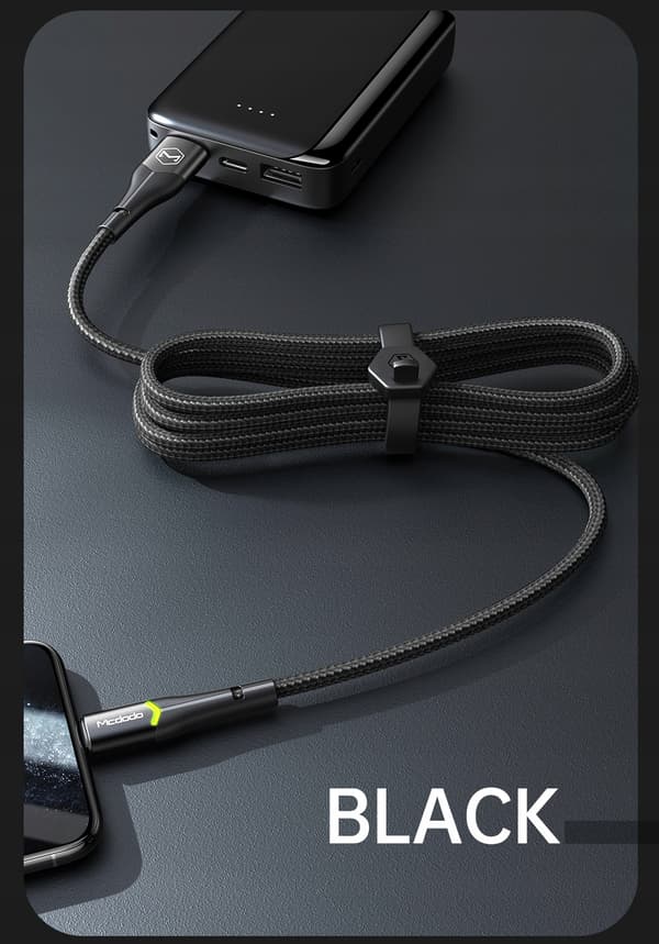 MCDODO USB LIGHTNING-KABEL HURTIGOPLADNING 36W TIL IPHONE 13 14 2M LED SORT