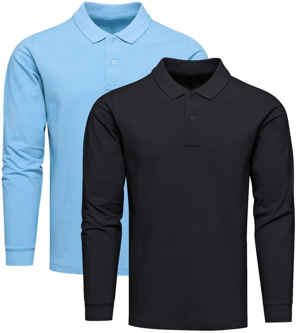 2-pak premium langærmede poloshirts i blå og sort - L