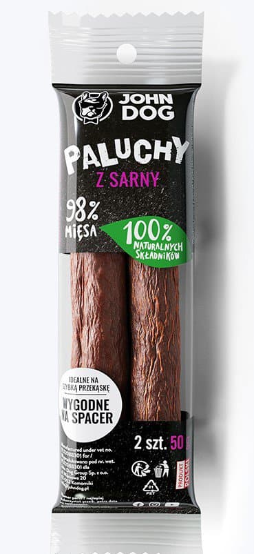 John Dog | Godis - Premiumpinnar 98 % kött | 2-pack - Hjortpinnar 2 st.