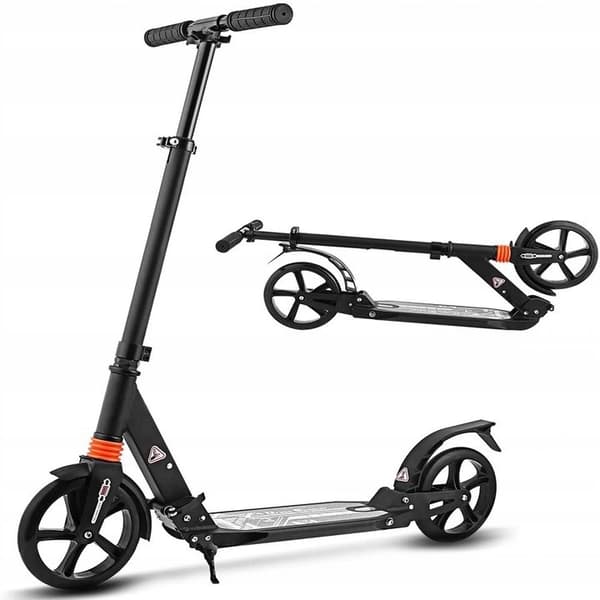 Stor stadsscooter med stötdämpare och standardbromsar, svart
