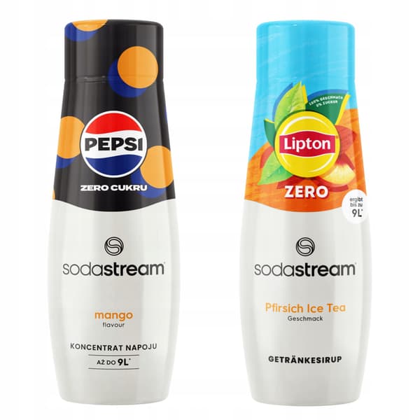 Sæt med 2 koncentrater. Sodastream PepsiMAX Mango + Lipton IceTea Peach Zero