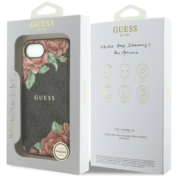 Guess 4G Blomsterprint MagSafe-etui til iPhone 16e, sort