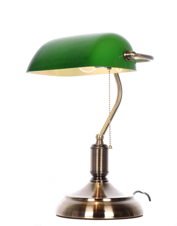 Grøn banker bordlampe messing