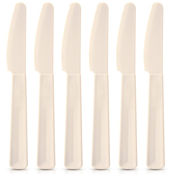 Cremefarvede plastik bordknive SANDY 6 stk.