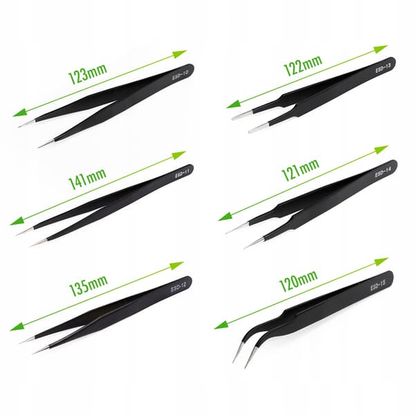Set med 6 precision-ESD-pincetter
