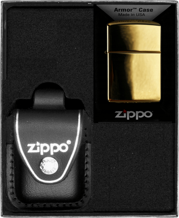 ZIPPO Lightersæt HØJPOLERET MESSING ARMOR HEAVY Gave nr. 3