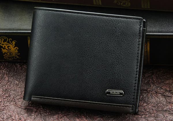 Herrplånbok i läder, svart, vikbar, elegant, present, P57