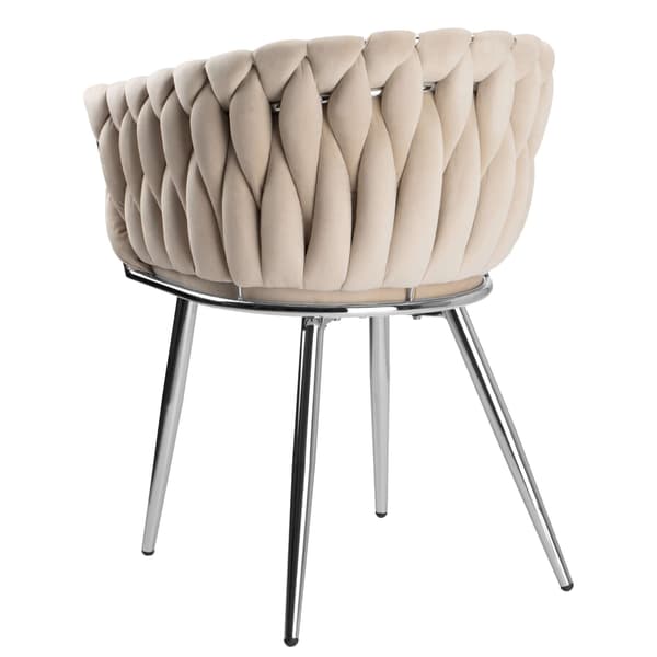 Sammetsfåtölj, flätad, COFTON, krom, beige