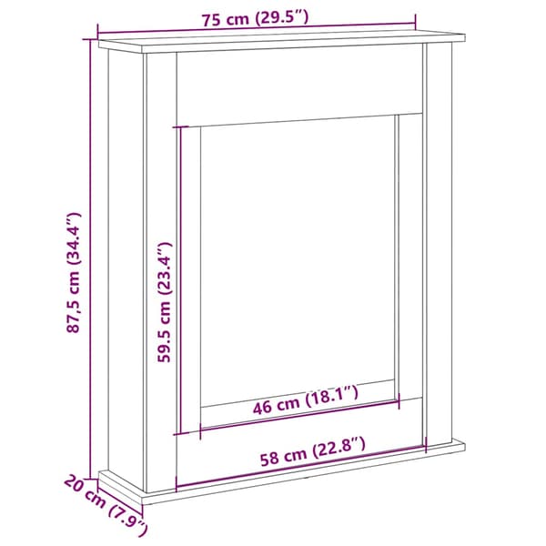 vidaXL kaminhylde, sort, 75x20x87,5 cm, træbaseret materiale