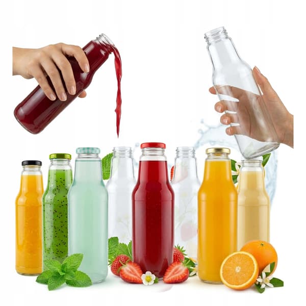 40x Kubuś Juiceflaskor 750ml Glasflaska för Juice Mjölk + Lock