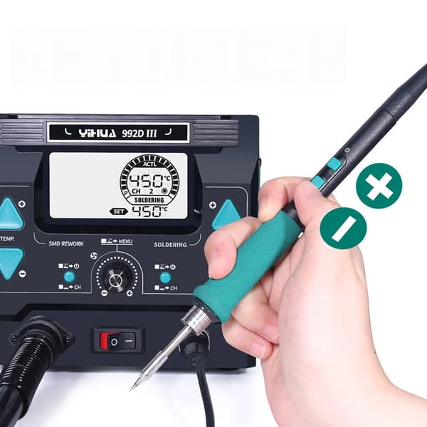Yihua 992D-III Loddestation + Varmluftkolbeholder + PCB-holder