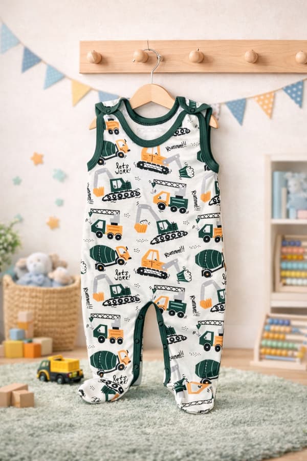 HERRPYJAMAS FÖR NYFÖDDA, GRÖN GRÄVMASKIN