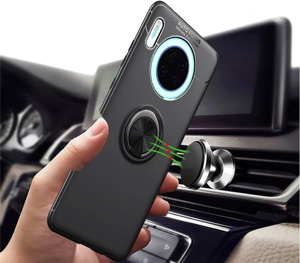 COVER TIL HUAWEI MATE 30 SORT SILIKONE BAGSIDER MED RING