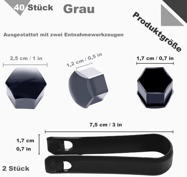HJULBULTSMUTTERKÅPA BILDÄCKSKYDD 17MM 40ST GRÅ