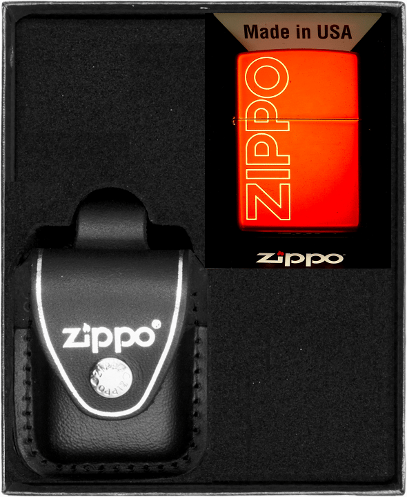 Zippo Lighter Sæt RØD Metallisk Laserlogo Gave nr. 3