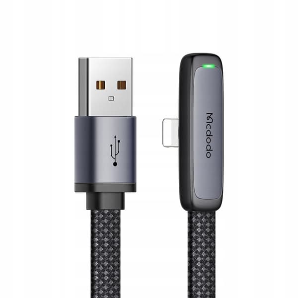 MCDODO Vinklet USB Lightning fladkabel 36W til iPhone 12 13 14 sort 1m