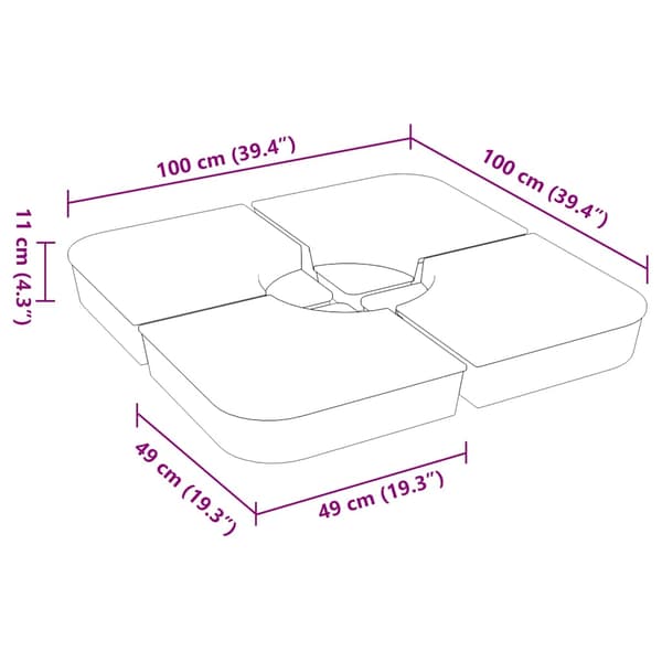 vidaXL parasolfod, 4 dele, 100 kg, PP