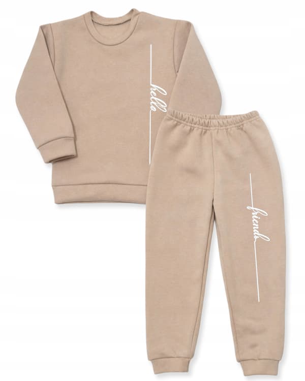 Barnträningsset varm tvådelat med tryck beige 158