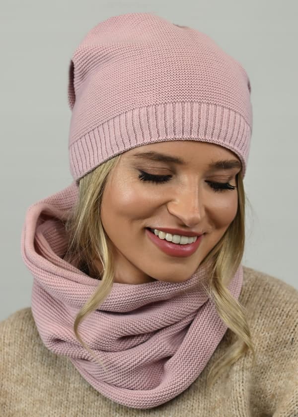 Elegant damesæthue med snood pink B1