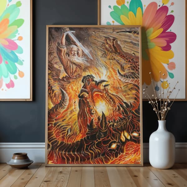 Måla efter siffror-bild med ram "Slagsmål med Balrog" 50x70 cm