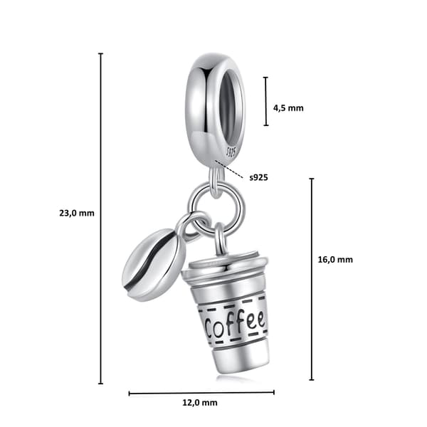 Silver kaffekopp berlock 925 silverarmband hänge