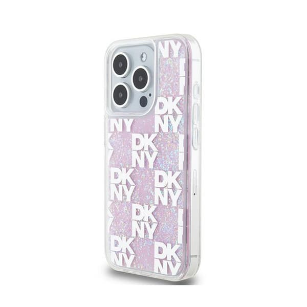 DKNY Liquid Glitter Multilogo - iPhone 15 Pro cover (lyserød)