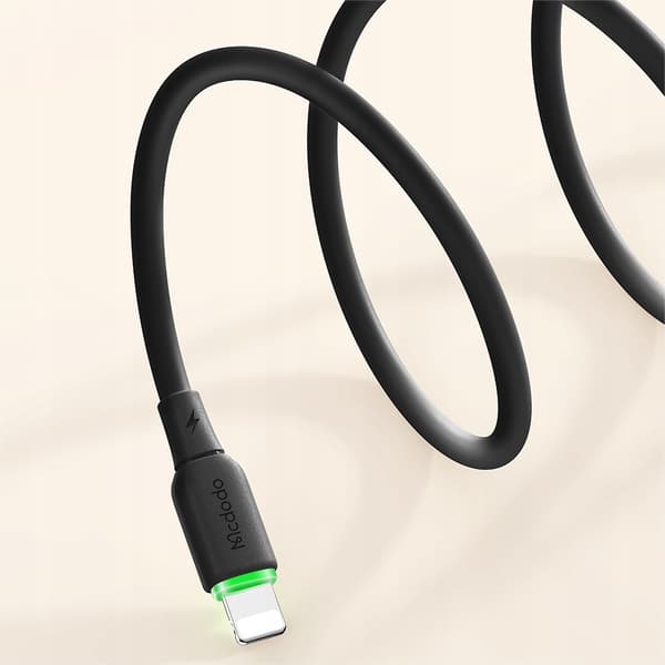 MCDODO Oplader USB Lightning Kabel Hurtig Opladning til iPhone 1M LED Sort