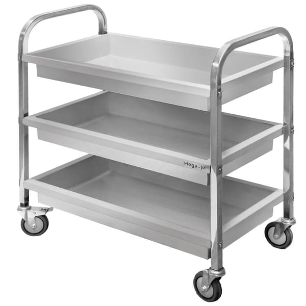Rostfritt stål Mega-M serveringsvagn med 3 hyllplan B-95 cm D-50 cm H-95 cm N