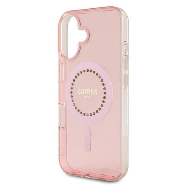 Guess IML Strass MagSafe - iPhone 16-skal (rosa)