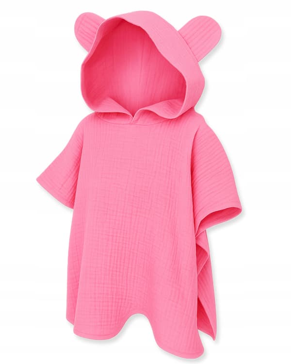 Barnens muslinkappa 86-104 strandponcho rosa