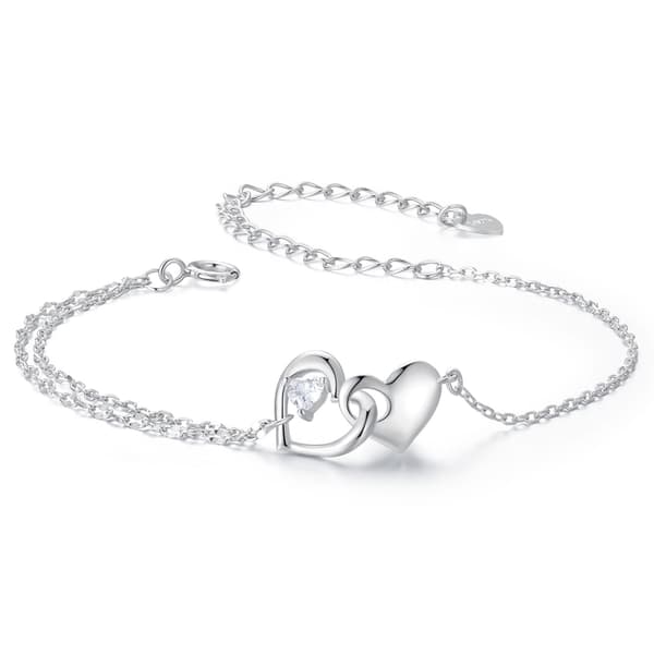 Silverarmband med sammankopplade hjärtan, 925 silver