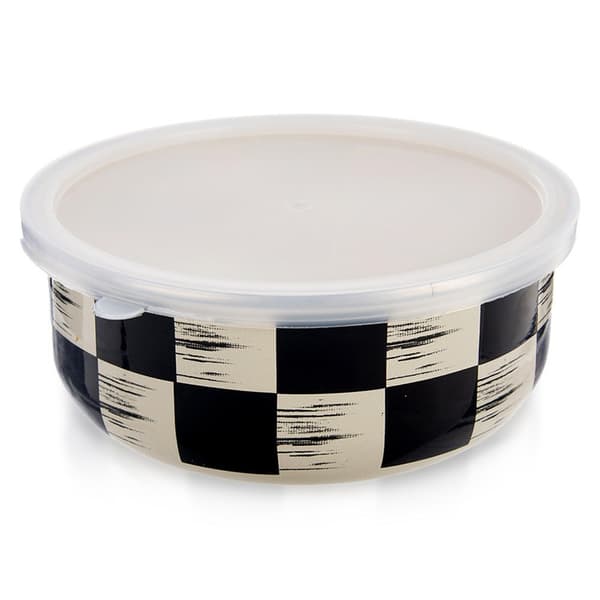 Emaljerad skål med lock schackrutsmönster 15,5 cm 800 ml