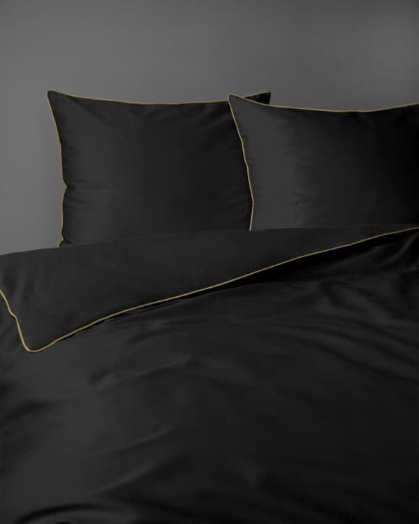 Ren bomulds sengetøjssæt Makosatin 160x200 sort premium