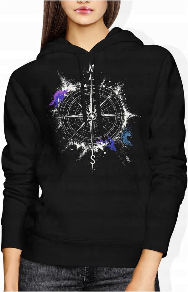 DAME SWEATSHIRT MED KOMPAS, VINDROSEPRINT, GAVE TIL REJSENDE, BJERGE M